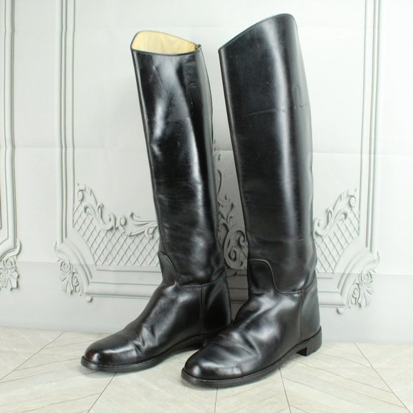 *Unbranded Black Leather Pull On Almond Toe Tall Boots Size 7 B - Picture 2 of 8